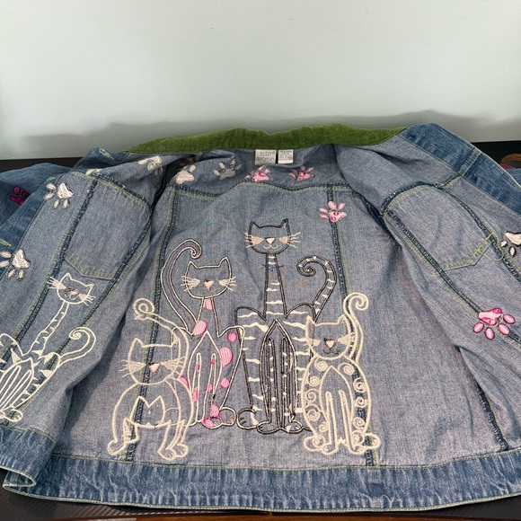 🐾 Blue Bayou Cat Embroidered Denim Jacket XL - Picture 11 of 15